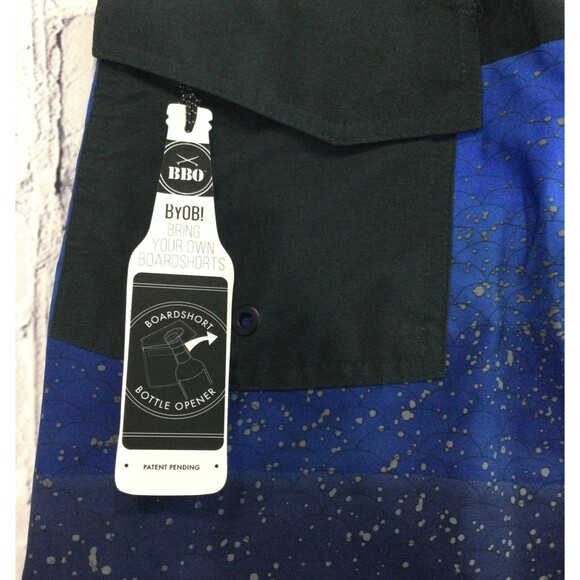 Hooked Soul Board Shorts Men’s Size 38 Color Blue 4 Way Stretch Bottle Opener - Picture 2 of 9